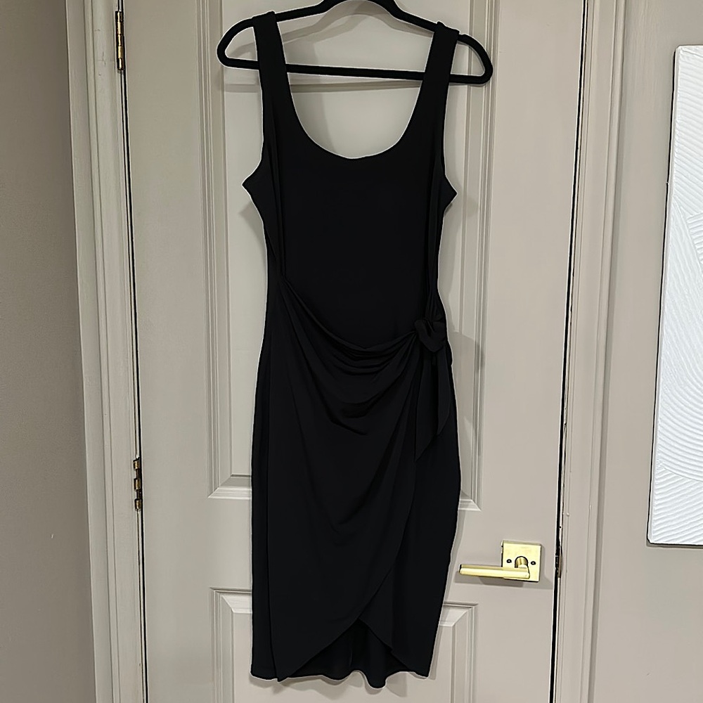 Black Scoop Neck Tank Dress with Faux Wrap - Flattering!!